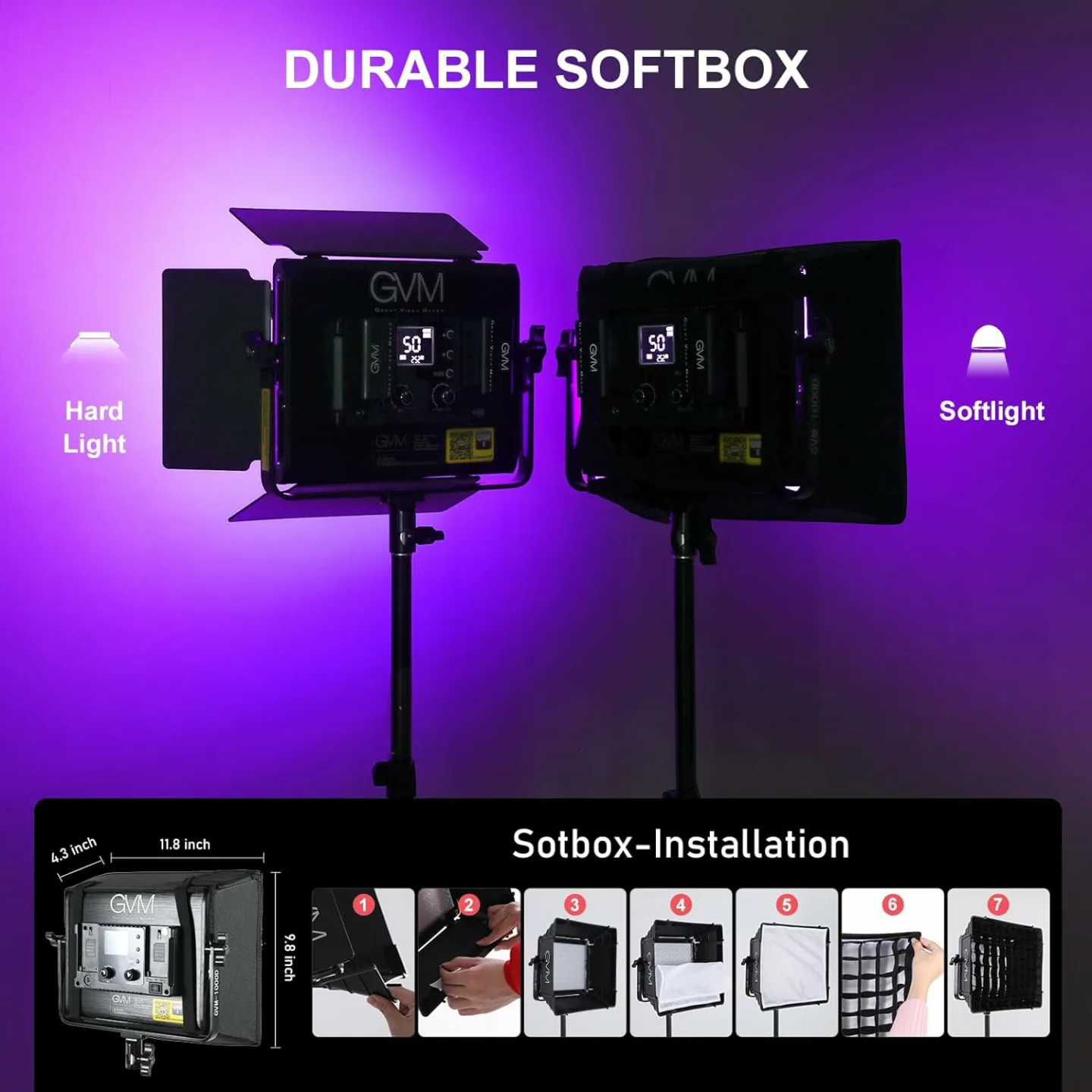 GVM 1000D RGB LED Video Lighting Kit with 2 Softboxes
