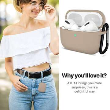 ATUAT for AirPods Pro 1st/2nd Generation Case Cover, Protective Silicone Skin Accessories with Keychain for Women Men for Apple AirPods Pro 2019/2022 Charging Case,Front LED Visible-Tan Brown