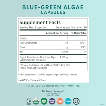 Organic Blue Green Algae Capsules for Energy and Clarity