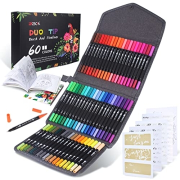 ZSCM Duo Tip Brush Coloring Pens,60 Colors Art Markers,Fine Brush Tip Pen for Adults Coloring Book J...