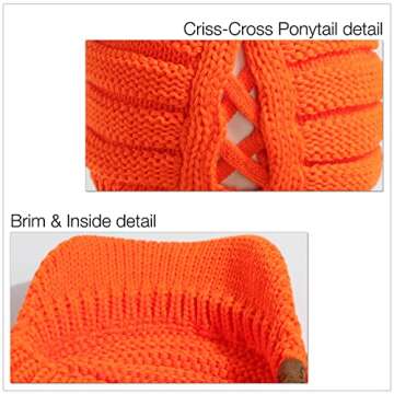 C.C Hatsandscarf Exclusives Women's Chunky Criss-Cross Ponytail Ribbed Knit Hat with Brim (CCB-2) (# Criss-Cross-Neon Orange)