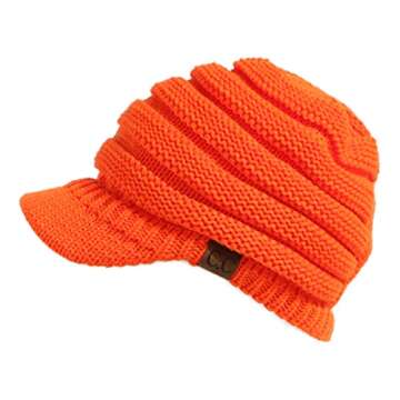 C.C Hatsandscarf Exclusives Women's Chunky Criss-Cross Ponytail Ribbed Knit Hat with Brim (CCB-2) (# Criss-Cross-Neon Orange)