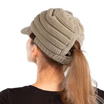 C.C Hatsandscarf Exclusives Women's Chunky Criss-Cross Ponytail Ribbed Knit Hat with Brim (CCB-2) (# Criss-Cross-Neon Orange)