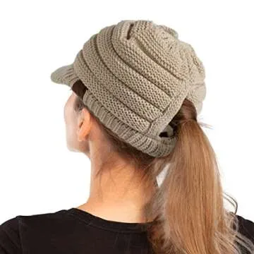 C.C Hatsandscarf Exclusives Women's Chunky Criss-Cross Ponytail Ribbed Knit Hat with Brim (CCB-2) (# Criss-Cross-Neon Orange)