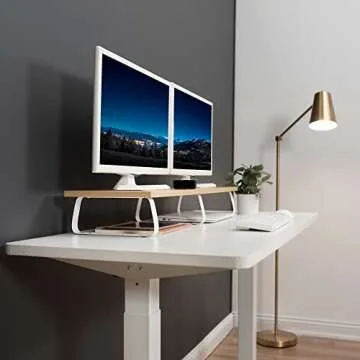 VIVO 39 inch Extra Long Monitor Stand, Wood and Steel Desktop Riser, Dual Screen, TV, Keyboard, Laptop, Ergonomic Desk and Tabletop Organizer, Light Wood, STAND-V000WL