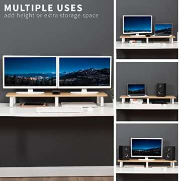 VIVO 39 inch Extra Long Monitor Stand, Wood and Steel Desktop Riser, Dual Screen, TV, Keyboard, Laptop, Ergonomic Desk and Tabletop Organizer, Light Wood, STAND-V000WL