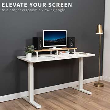VIVO 39 inch Extra Long Monitor Stand, Wood and Steel Desktop Riser, Dual Screen, TV, Keyboard, Laptop, Ergonomic Desk and Tabletop Organizer, Light Wood, STAND-V000WL