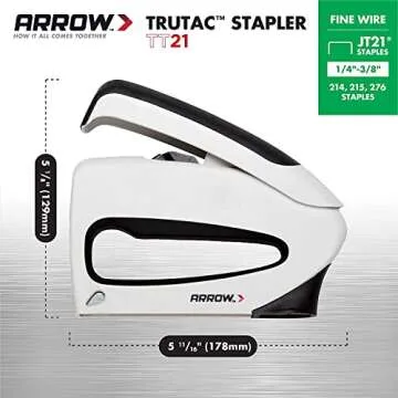 Arrow TT21 TruTac Forward Action Staple Gun, Manual Push Stapler for Upholstery, Crafts, Decorating, and Repairs, Fits JT21 Thin Wire Staples