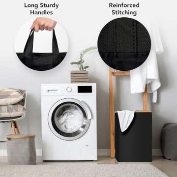 Luxe Laundry Clothing Hamper - 145L XL Laundry Basket with Bamboo Lid & Removable Inner Bag for Dirty Clothes - Free Standing, Tall, Collapsible, High-Capacity & Stylish Design Basket Bin, Black