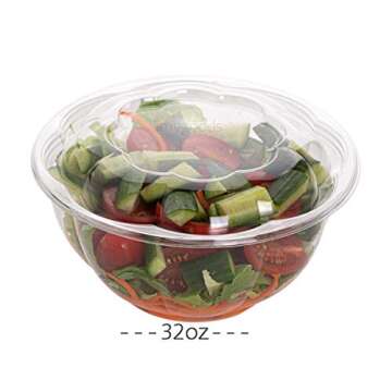 Smygoods Disposable Plastic Salad Bowls with Airtight Lids (Pack of 50-32 oz) Ideal for Meal Prep, T...