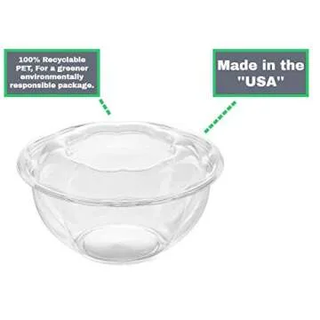 Smygoods Disposable Plastic Salad Bowls with Airtight Lids (Pack of 50-32 oz) Ideal for Meal Prep, Takeout, Catering, Parties, Picnics, and Food Storage, Stackable, Leak-Proof