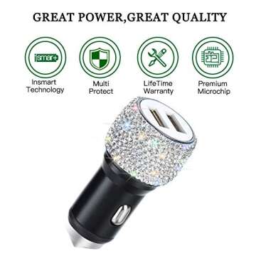 SAVORI Dual USB Car Charger, Crystal Style, 2.1 Amp Fast Charging for iPhone, iPad, Samsung, Universal