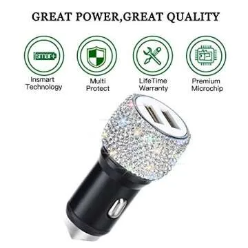 SAVORI Dual USB Car Charger, Crystal Style, 2.1 Amp Fast Charging for iPhone, iPad, Samsung, Universal