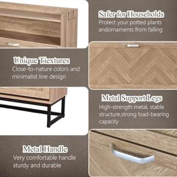 MISHAO Shoe Storage Cabinet with 2 Flip Drawers, Farmhouse Freestanding Shoe Cabinet with Metal Legs, Cubby and Shelf, Hidden Narrow Shoes Rack Organizer for Entryway Hallway, Natural