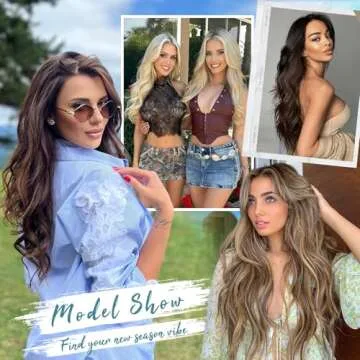 KooKaStyle Clip in Synthetic Hair Extensions Long Wavy 4PCS Thick Hairpieces Brunette Brown Fiber Double Weft Natural Hair Extensions 16 Inch for Women