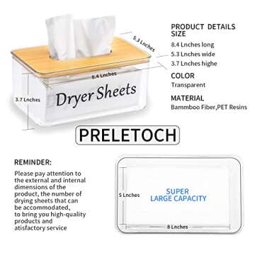 Bamboo Dryer Sheet holder,Minimalist Light Luxury Style Washer Dryer Sheet Dispenser, Transparent Co...