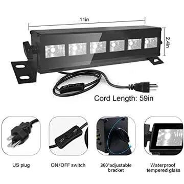 Exulight Black Lights, LED Bar, 6LEDs x 3W Black Light for Glow Parties,Halloween and Christmas Party,Birthday,Wedding,Poster,Stage Lighting (6leds bar)