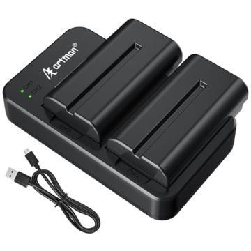 Artman NP-F550 Battery and Dual USB Charger for Sony NP-F970 F750 F550 F330 F530 F570 F770 F960, CCD-SC55, TR516 TR716 TR818 TR910 TR917, Battery for LED Light, Monitor, Camera Slider (2-Pack 2900mAh)