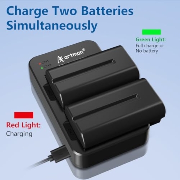 Artman NP-F550 Battery and Dual USB Charger for Sony NP-F970 F750 F550 F330 F530 F570 F770 F960, CCD-SC55, TR516 TR716 TR818 TR910 TR917, Battery for LED Light, Monitor, Camera Slider (2-Pack 2900mAh)