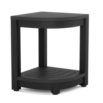 LUE BONA Shower Bench - Black HDPS Corner Shower Stool for Shaving, Waterproof Storage Shelf