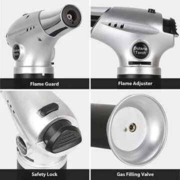 Butane Torch, Kollea Blow Torch Creme Brulee Torch Refillable Butane Torch Lighter Cooking Torch with Safety Lock & Adjustable Flame for Desserts, BBQ, Baking (Butane Gas Not Included, Black)
