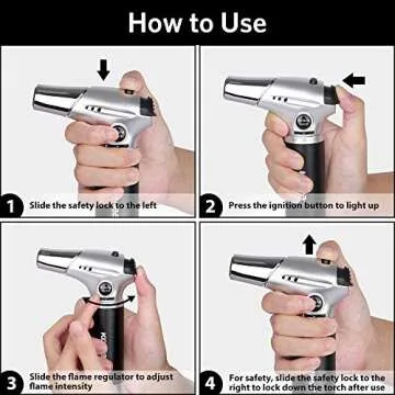 Butane Torch, Kollea Blow Torch Creme Brulee Torch Refillable Butane Torch Lighter Cooking Torch with Safety Lock & Adjustable Flame for Desserts, BBQ, Baking (Butane Gas Not Included, Black)