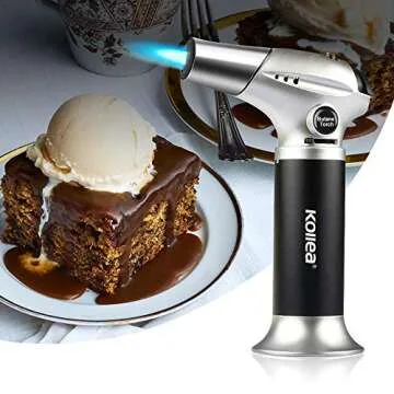 Butane Torch, Kollea Blow Torch Creme Brulee Torch Refillable Butane Torch Lighter Cooking Torch with Safety Lock & Adjustable Flame for Desserts, BBQ, Baking (Butane Gas Not Included, Black)