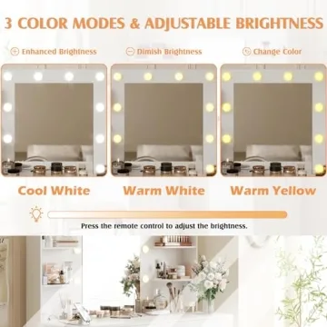 YESHOMY Vanity Desk with Adjustable Lighting and Storage