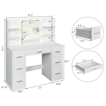 YESHOMY Vanity Desk with Adjustable Lighting and Storage