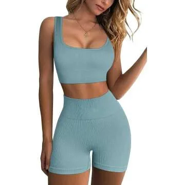 Stylish Seamless Ribbed Crop Tank & Shorts Set