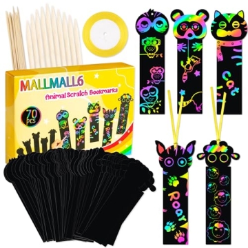 MALLMALL6 70Pcs Animal Scratch Bookmarks Scratch DIY Hang Tags Party Favors Theme Birthday Party Cla...