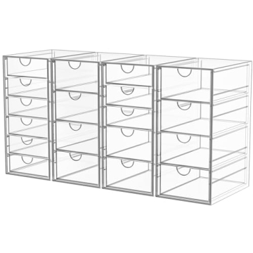 YFXCVSL Acrylic Makeup Organizer with 19 Drawers, 4 Pack Clear Storage Drawers, Bathroom Makeup Orga...