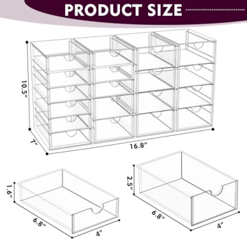 YFXCVSL Makeup Organizer: Clear Acrylic 19 Drawer Storage