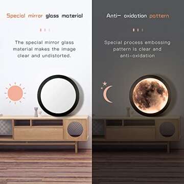 9.84in LED Wall Mirror with 3 Brightness Modes, Wall/Stand Mounted - For Living Room, Bathroom Decor