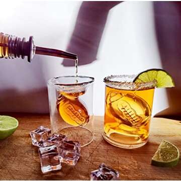 MADARC SPORT - Set of 4 - Football Reversible Shot Glasses 2Oz / 4.5Oz, with 3D relief Football Ball...