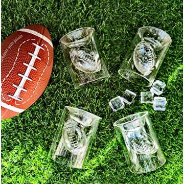 MADARC SPORT - Set of 4 - Football Reversible Shot Glasses 2Oz / 4.5Oz, with 3D relief Football Ball Shape inside - (Modern)