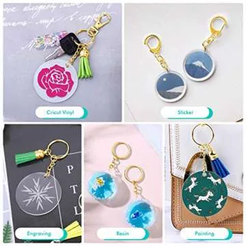 Acrylic Keychain Blanks, Audab 120pcs Blank Keychains for Vinyl Kit Including 30pcs Acrylic Discs, 30pcs keychain Tassels, 30pcs Gold Key chain Rings and 30pcs Jump Rings for DIY Keychain, Vinyl Craft