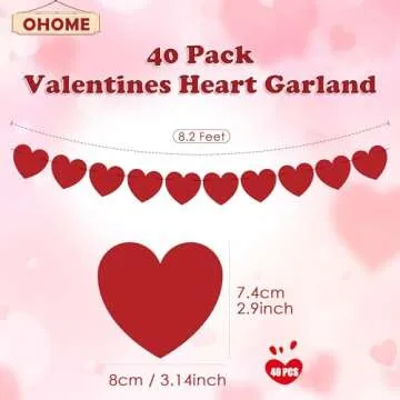 OHOME Valentines Day Decorations - Valentines Banner - Valentines Decor Red Heart Garland 40 Pack Va...