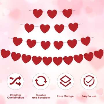 OHOME Valentines Day Decorations - Valentines Banner - Valentines Decor Red Heart Garland 40 Pack Valentines Day Backdrop Galentines Day Decorations Party Favors for Door Wall Classroom School Home