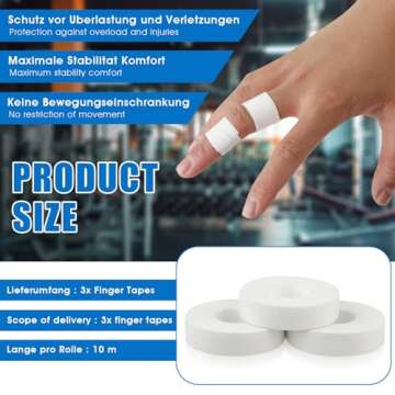 YUXIANLB Finger Tape, 0.5 Inch x 10 Yard White Athletic Tape Extra Strong Adhesive, 3 Rolls Sport Ta...