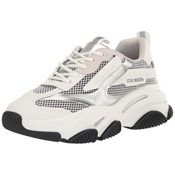 Steve Madden Women's Possession Sneaker - Stylish & Comfortable White/Silver Platform