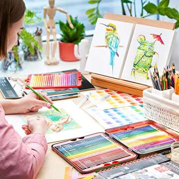 Arteza Watercolor Drawing Art Set, Watercolor Pencils and Foldable Canvas Paper Bundle Painting Set, DIY Kit, Art Supplies for Artists & Hobby Painters, White Expert, 48 Count (Pack of 1)