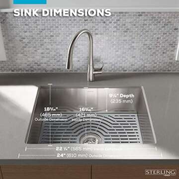 Kohler K-20023-PC-NA Sterling Ludington 24" Under-Mount Single-Bowl Kitchen Sink with Accessories, 24 inch, Stainless Steel