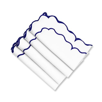 Royal Blue Cloth Napkins Set of 4 with White Trim 100% Cotton