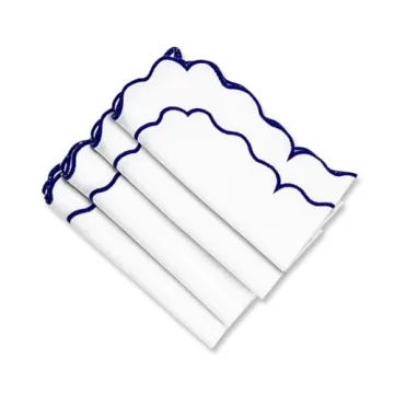 Royal Blue Cloth Napkins Set of 4 with White Trim 100% Cotton
