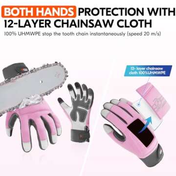 Vgo... Chainsaw Gloves for Women - 12-Layer Protection, Durable Leather, Style
