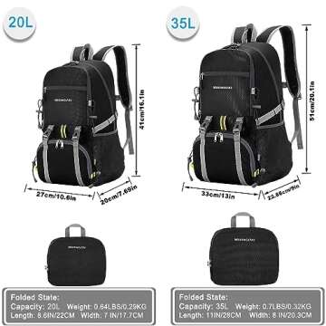 WEREWOLVES Lightweight Waterproof Foldable Small Backpack - Water Resistant Hiking Daypack for Outdo...