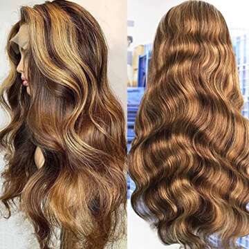 Muydl 22 Inch 180% Density Highlight Ombre Lace Front Wig for Black Women with Baby Hair