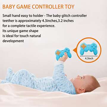 Cool Remote Game Control Teething Toy for Babies 0-6 6-12 Months,Game Controller Teether for Gamer Parents,Baby's First Valentines Day Gifts,Silicone Remote Chew Toys（Blue