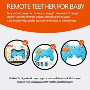 Cool Remote Game Control Teething Toy for Babies 0-6 6-12 Months,Game Controller Teether for Gamer Parents,Baby's First Valentines Day Gifts,Silicone Remote Chew Toys（Blue